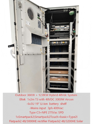 Telekom Hibrit Sistem Güneş Enerjili Dış Mekan Kabini 36KW+12.8KW, Smartpack 2 Kontrol Cihazı ile